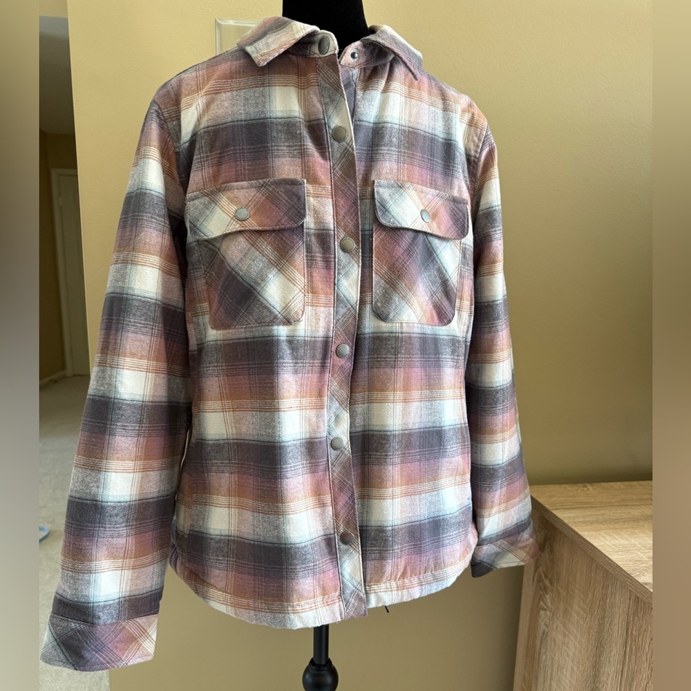 Free Country Pink, Gray & Cream Plaid Button-Up Shacket